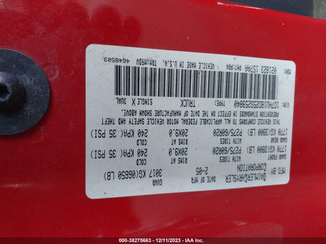 2005 DODGE RAM 1500 SLT/LARAMIE VIN: 1D7HU18D25S259840