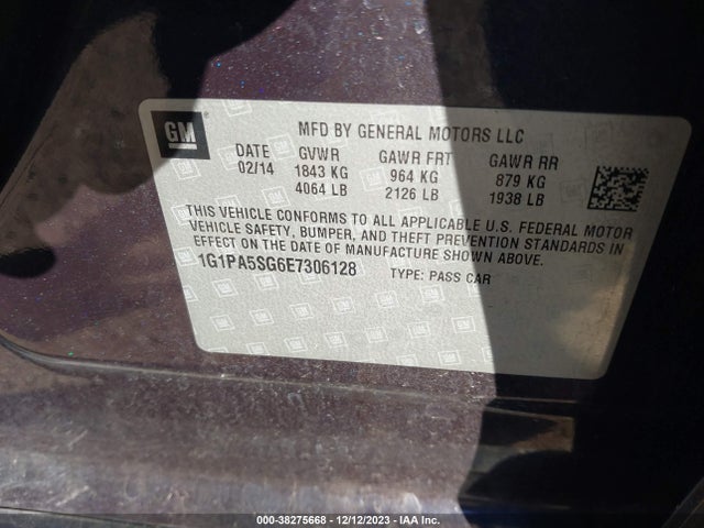 Chevrolet CRUZE LS 2014 1G1PA5SG6E7306128 Image 9
