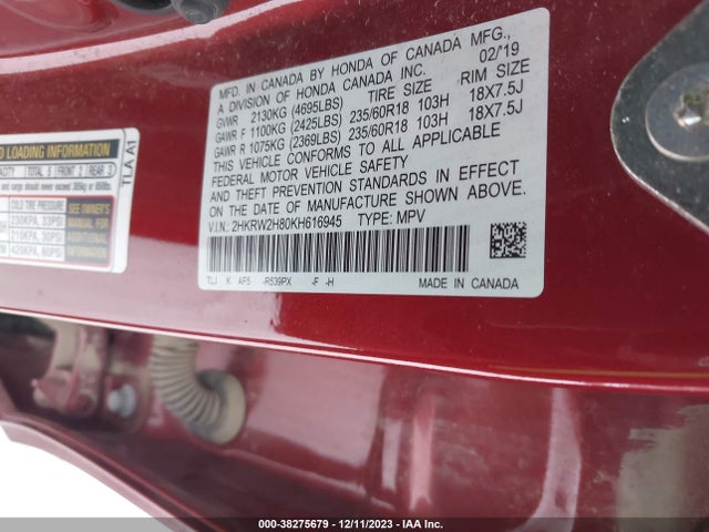 Honda Cr-v Ex-l 2019 2HKRW2H80KH616945 Image 9
