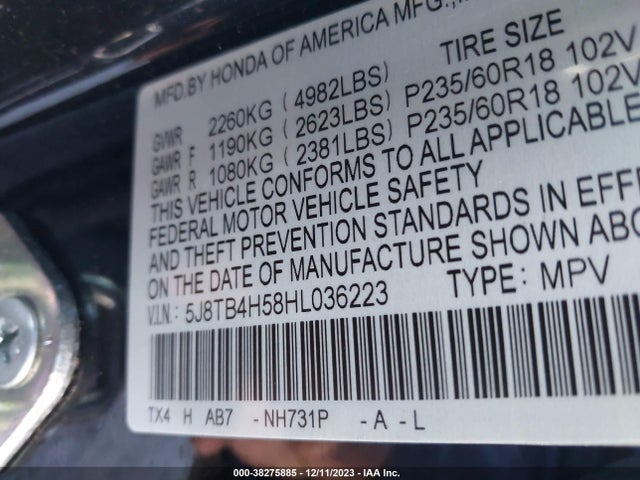 5J8TB4H58HL036223 Acura Rdx Technology Pkg/w/technology/acurawatch Plus Pkg