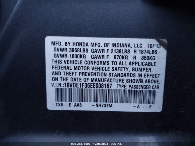 Acura Ilx 2.0l 2014 19VDE1F36EE008167 Image 9