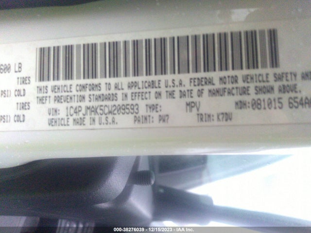 Продаж на аукціоні авто 2012 Jeep Liberty Sport, vin: 1C4PJMAK5CW209593, номер лоту: 38276039