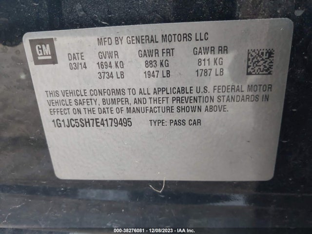 Chevrolet SONIC LT 2014 1G1JC5SH7E4179495 Image 9