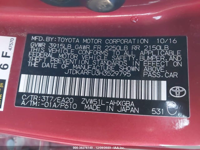 Toyota Prius Four 2017 JTDKARFU3H3529795 Image 9