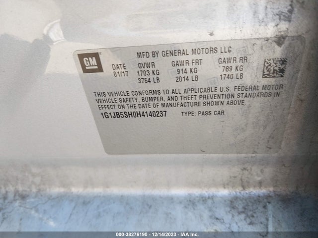 Chevrolet Sonic Ls Auto 2017 1G1JB5SH0H4140237 Image 9