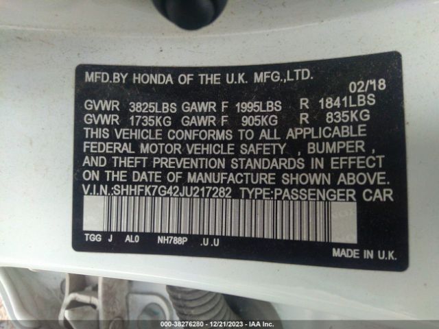 SHHFK7G42JU217282 Honda Civic Sport