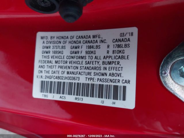 2HGFC4B02JH303673 Honda Civic Lx-p