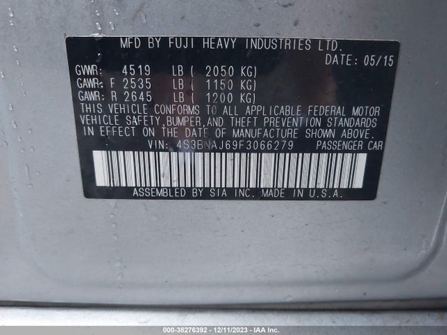 Subaru Legacy 2.5i Limited 2015 4S3BNAJ69F3066279 Image 9
