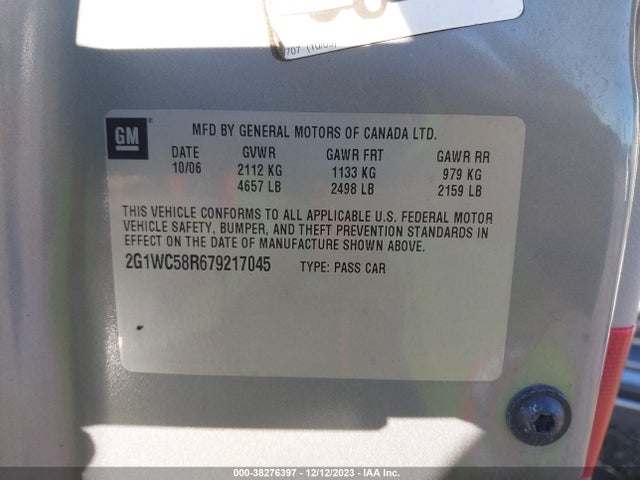 2007 CHEVROLET IMPALA LT VIN: 2G1WC58R679217045