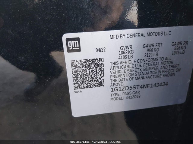 Chevrolet MALIBU LT 2022 1G1ZD5ST4NF143434 Image 9