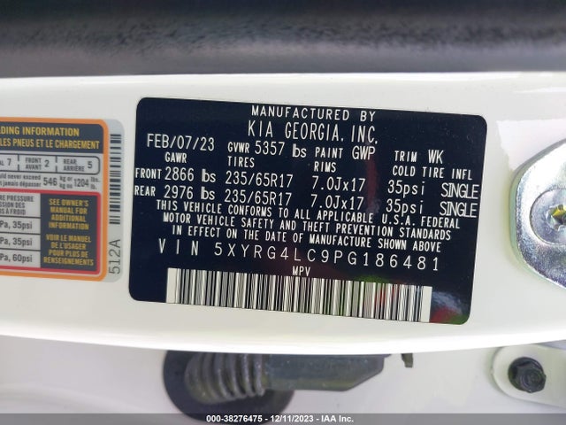 2023 KIA SORENTO LX VIN: 5XYRG4LC9PG186481