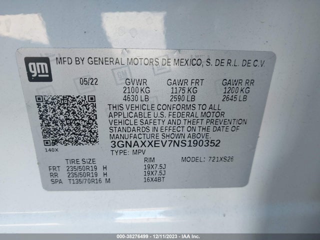 Chevrolet Equinox Awd Premier 2022 3GNAXXEV7NS190352 Image 9