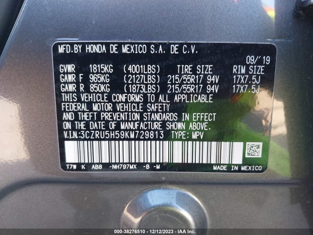 Honda HR-V EX 2019 3CZRU5H59KM729813 Image 9