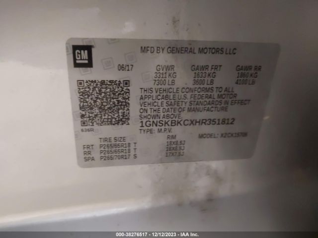 1GNSKBKCXHR351812 Chevrolet Tahoe Lt
