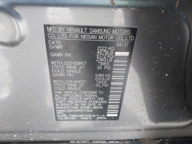 KNMAT2MV5HP577302 Nissan ROGUE SV