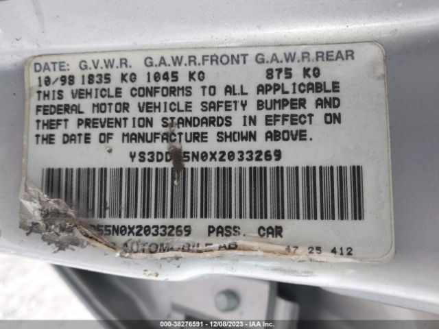 1999 SAAB 9-3 YS3DD55N0X2033269 Photo 8