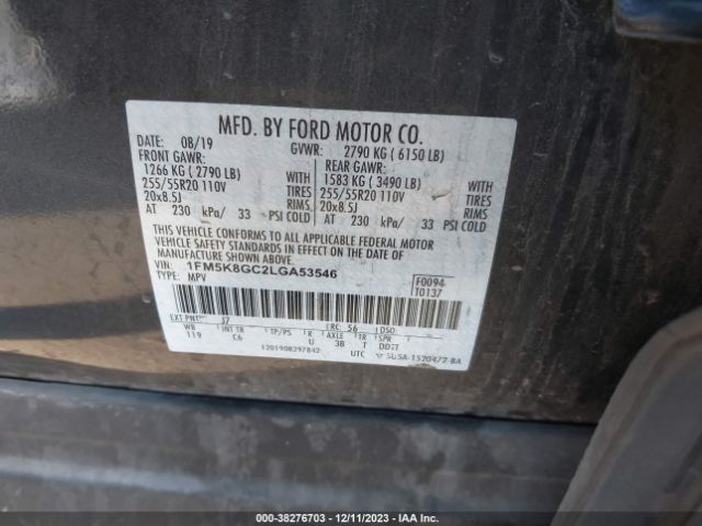 2020 FORD EXPLORER 1FM5K8GC2LGA53546 Photo 8