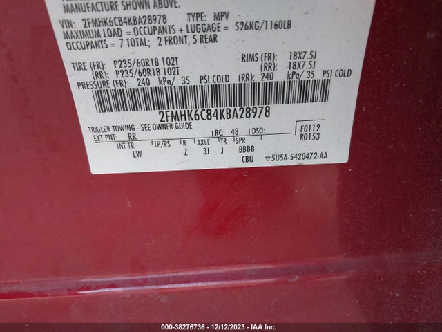 Ford FLEX SEL 2019 2FMHK6C84KBA28978 Image 9