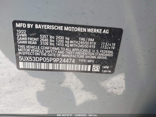 BMW X3 Xdrive30i 2023 5UX53DP05P9P24474 Image 8