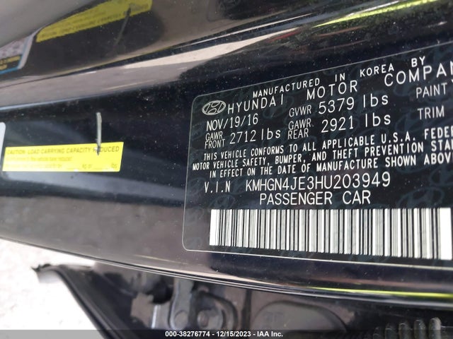 Genesis G80 3.8 2017 KMHGN4JE3HU203949 Image 9