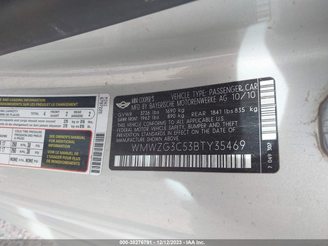 2011 MINI COOPER S CLUBMAN WMWZG3C53BTY35469 Photo 8