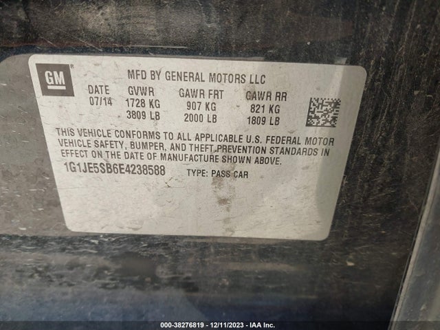 Chevrolet Sonic Ltz Auto 2014 1G1JE5SB6E4238588 Image 9