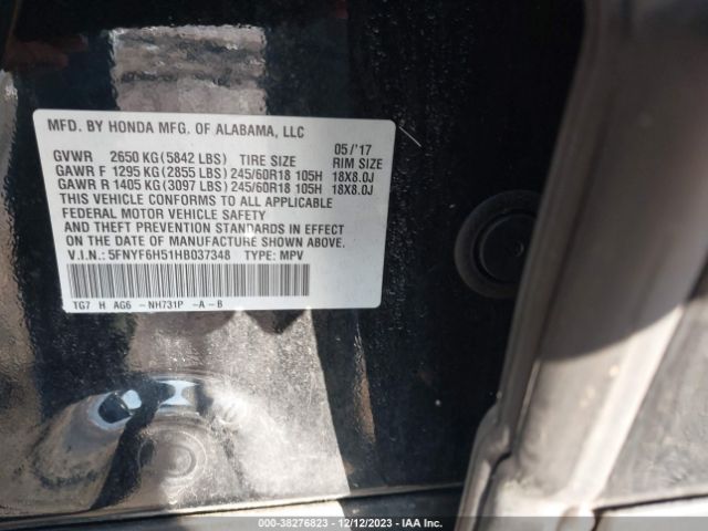 5FNYF6H51HB037348 Honda Pilot Ex-l