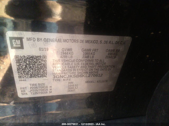 Chevrolet TRAX LS 2019 3GNCJKSB6KL270612 Image 9