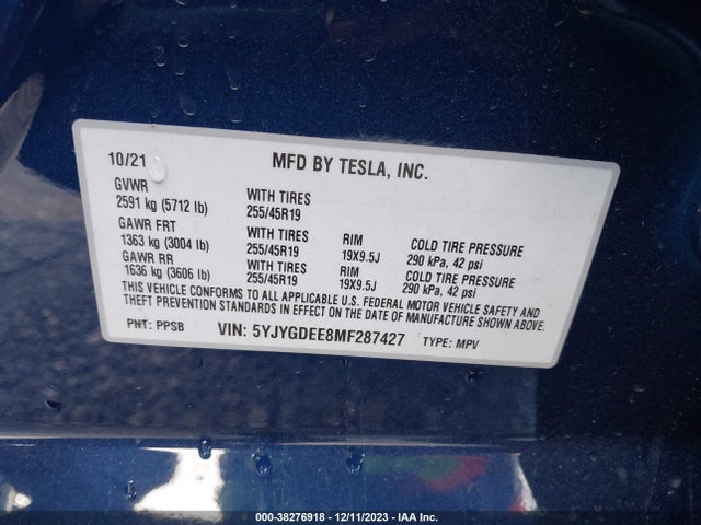 Tesla Model Y Long Range 2021 5YJYGDEE8MF287427 Image 9