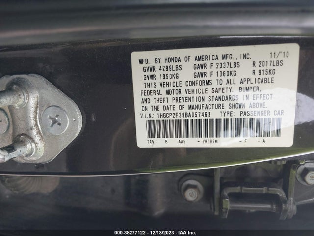 2011 HONDA ACCORD SDN 1HGCP2F39BA057463 Photo 8