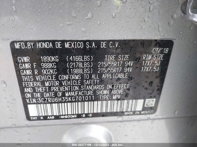 Honda HR-V LX 2019 3CZRU6H35KG701011 Image 9