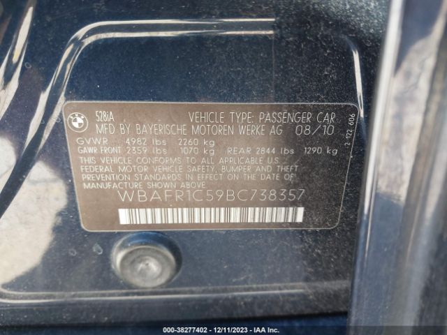 2011 BMW 5 SERIES WBAFR1C59BC738357 Photo 8