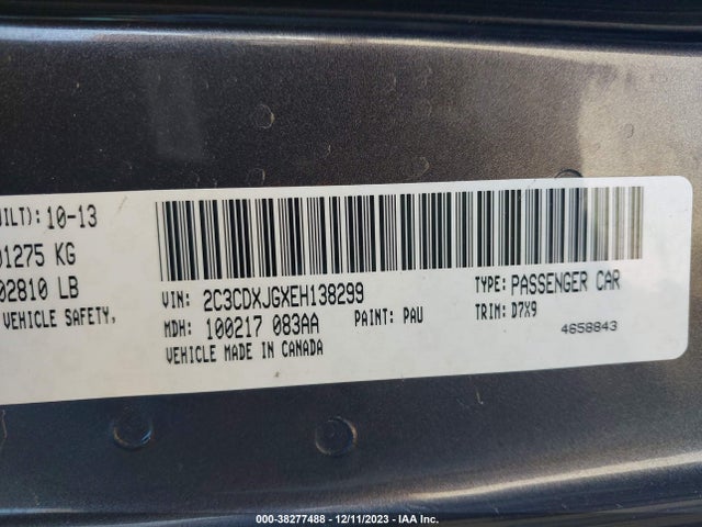 2014 DODGE CHARGER SXT VIN: 2C3CDXJGXEH138299