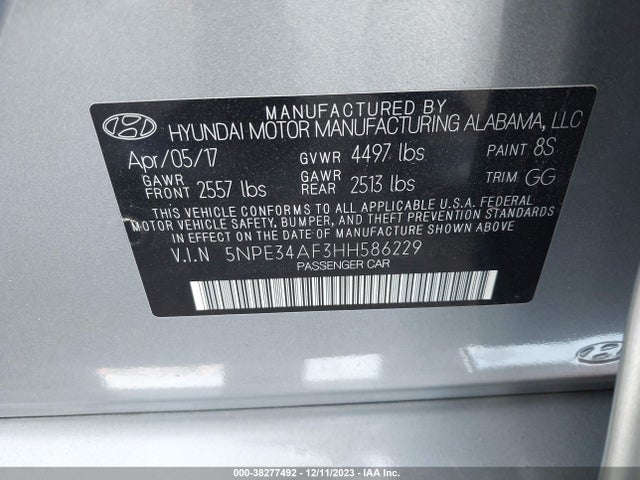 2017 HYUNDAI SONATA SPORT VIN: 5NPE34AF3HH586229