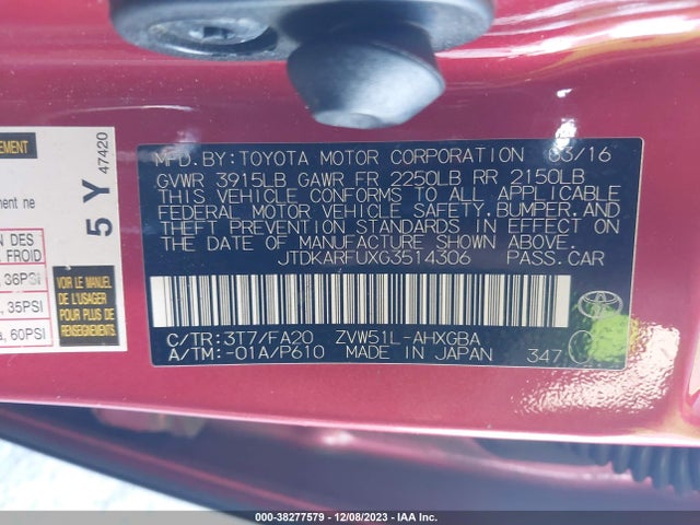 Toyota Prius Three 2016 JTDKARFUXG3514306 Image 9