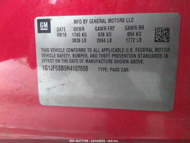 1G1JF5SB9H4107608 Chevrolet Sonic Premier