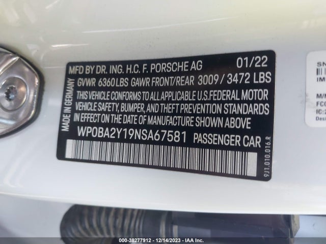 2022 PORSCHE TAYCAN WP0BA2Y19NSA67581 Photo 8