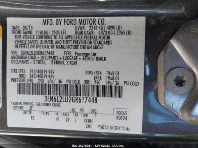 3LN6L2LU2GR617448 Lincoln MKZ HYBRID