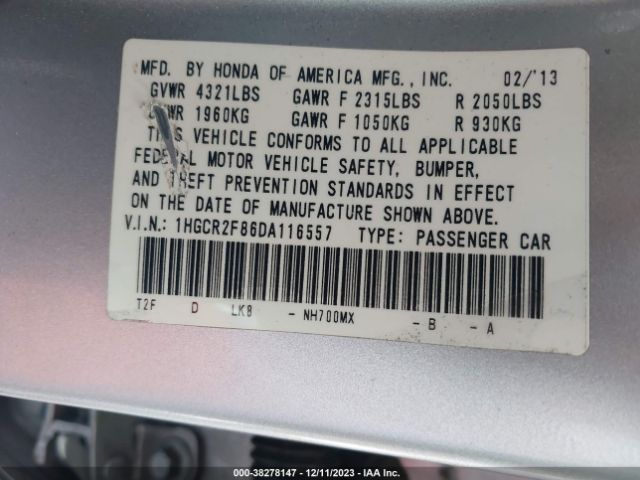 2013 HONDA ACCORD SDN 1HGCR2F86DA116557 Photo 8