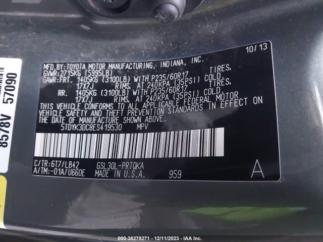 Toyota SIENNA XLE 2014 5TDYK3DC8ES419530 Image 9
