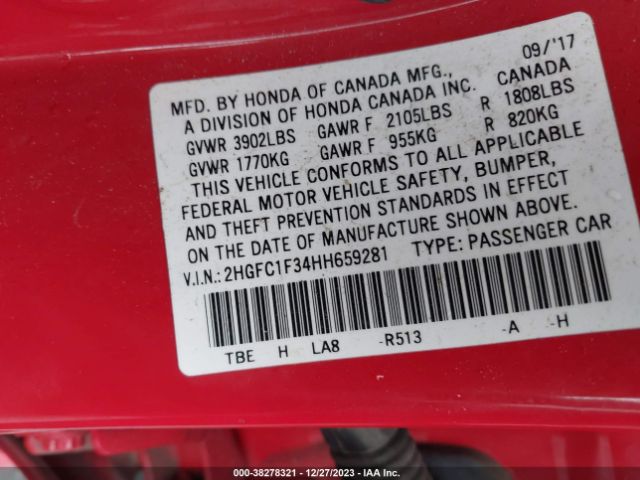 2HGFC1F34HH659281 Honda Civic Ex-t