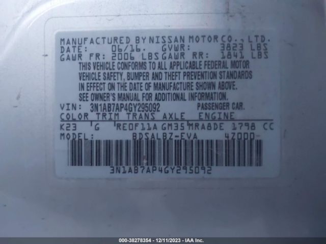 3N1AB7AP4GY295092 Nissan SENTRA S