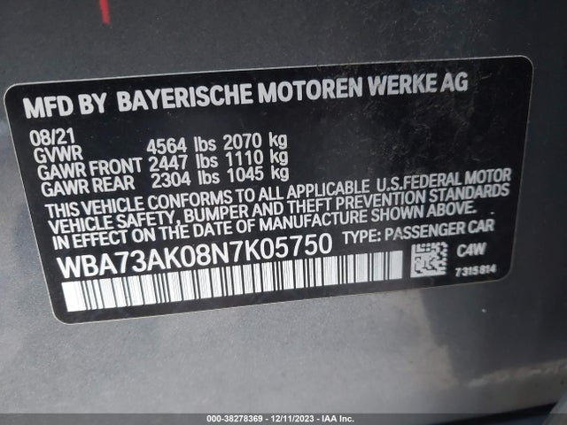 WBA73AK08N7K05750 BMW 2 Series 228i Xdrive