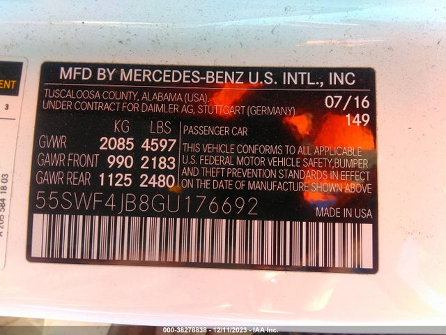 55SWF4JB8GU176692 Mercedes-Benz C 300 Luxury/sport