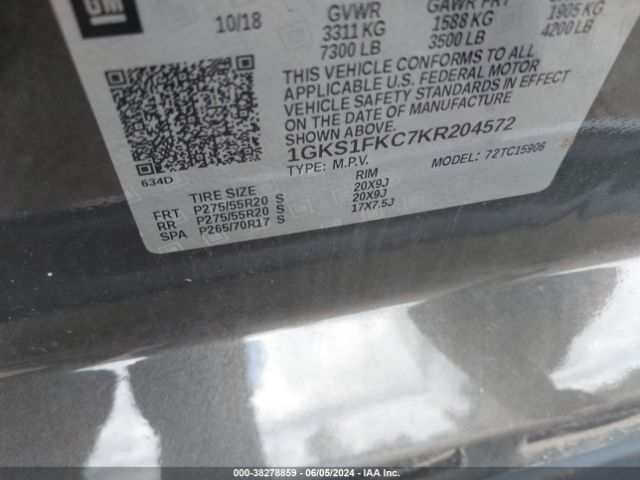 1GKS1FKC7KR204572 GMC Yukon Xl Sle