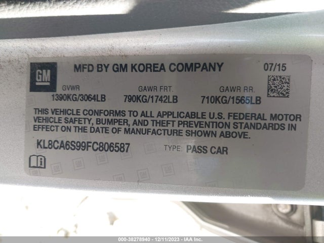 Chevrolet SPARK LS 2015 KL8CA6S99FC806587 Image 9