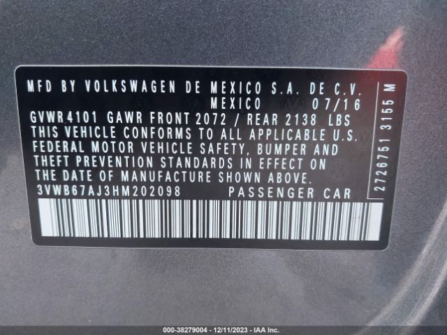 3VWB67AJ3HM202098 Volkswagen Jetta 1.4t Se