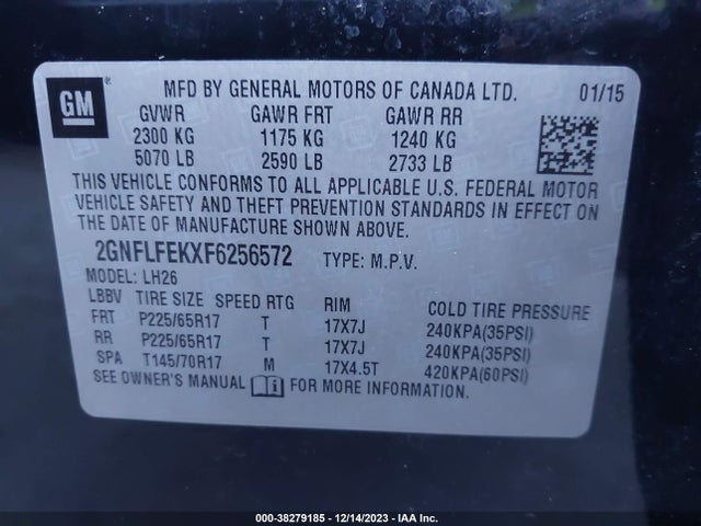 2015 CHEVROLET EQUINOX LT VIN: 2GNFLFEKXF6256572