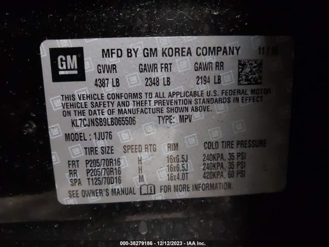 Chevrolet Trax Awd Ls 2020 KL7CJNSB9LB065506 Image 9