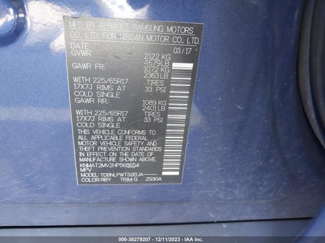 2017 NISSAN ROGUE S VIN: KNMAT2MV2HP568654